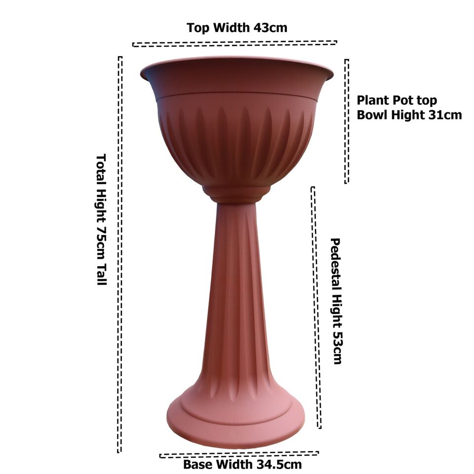 2 X Terracotta Urn Plant Pot Outdoor Garden Round Plastic Planter Water Feature